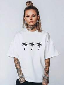 Camiseta de manga corta 100% algodón, nuevo estilo de verano, casual y versátil, con un toque relajado y un estampado moderno. - Negro - Ver 1