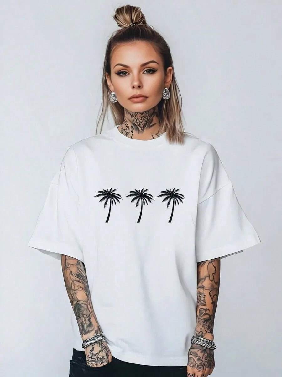 Camiseta de manga corta 100% algodón, nuevo estilo de verano, casual y versátil, con un toque relajado y un estampado moderno. - Negro - Ver 1