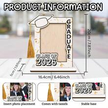 Boho Style Polished Wooden Graduation Photo Frame With Tassel Decor And Mortarboard Design - Vertical Desktop Frame, Suitable For 2026 Graduation Certificate Display, Graduation Cap Decoration Gift, Graduation Party Decor, Random Tassel - A - View 3