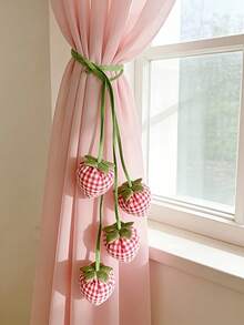 Adorable Strawberry Curtain Tiebacks Suitable For Rooms, & Country Decor - Rustic Farmhouse Curtain Ties With Strawberry, Window Holders For Blinds/Curtains - A - View 1