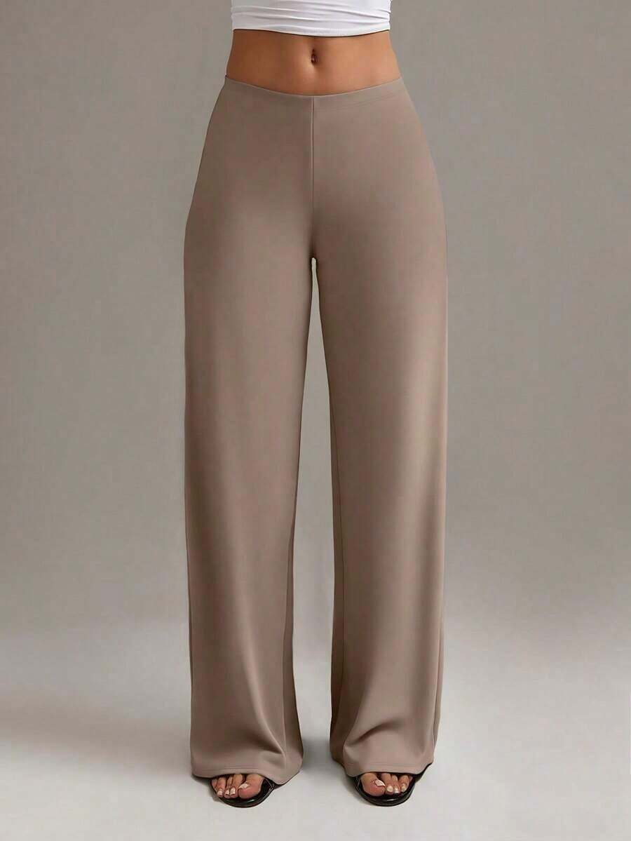 Pantalones rectos de cintura alta para mujer, casuales de primavera/invierno en color blanco - Caqui - Ver 1