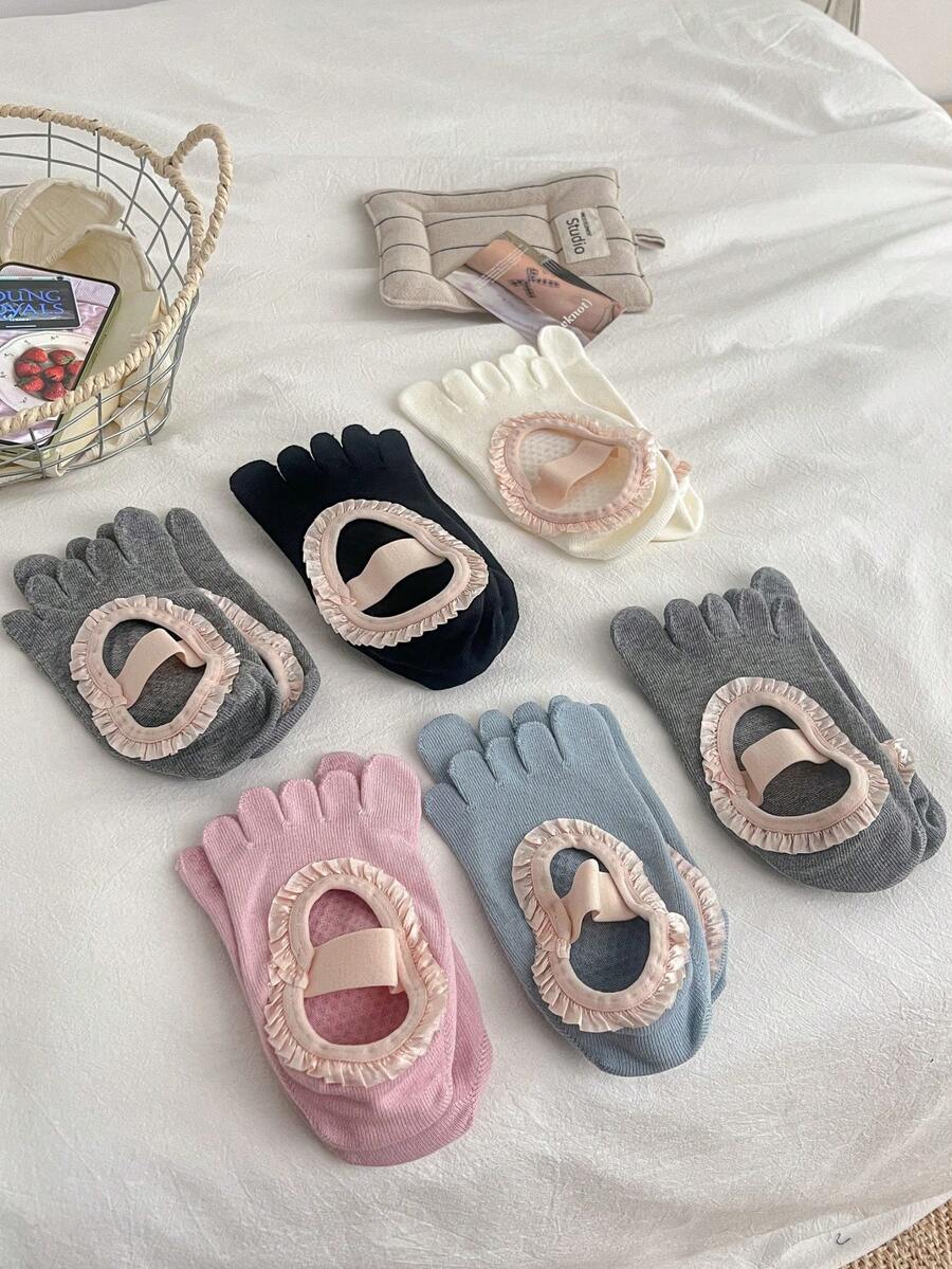 1/3 Pasang Kaos Kaki Yoga Berenda, Kaos Kaki Jari Terpisah, Gaya Lucu, Koleksi Musim Semi/Panas Terbaru, Desain Anti Selip, Tali Elastis, Warna-warni, Cocok untuk Yoga, Pilates, Kebugaran, dan Penggunaan di Rumah - MultiWarna - View 1
