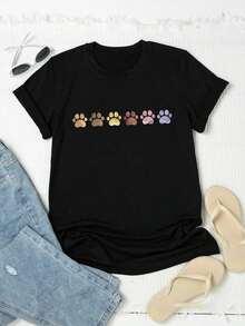 Parysyn Camiseta gráfica de mujer de tallas grandes con diseño de dibujos animados, para verano Cuello Redondo Algodón 100% Tejido Suave Manga Corta - Negro - Ver 8