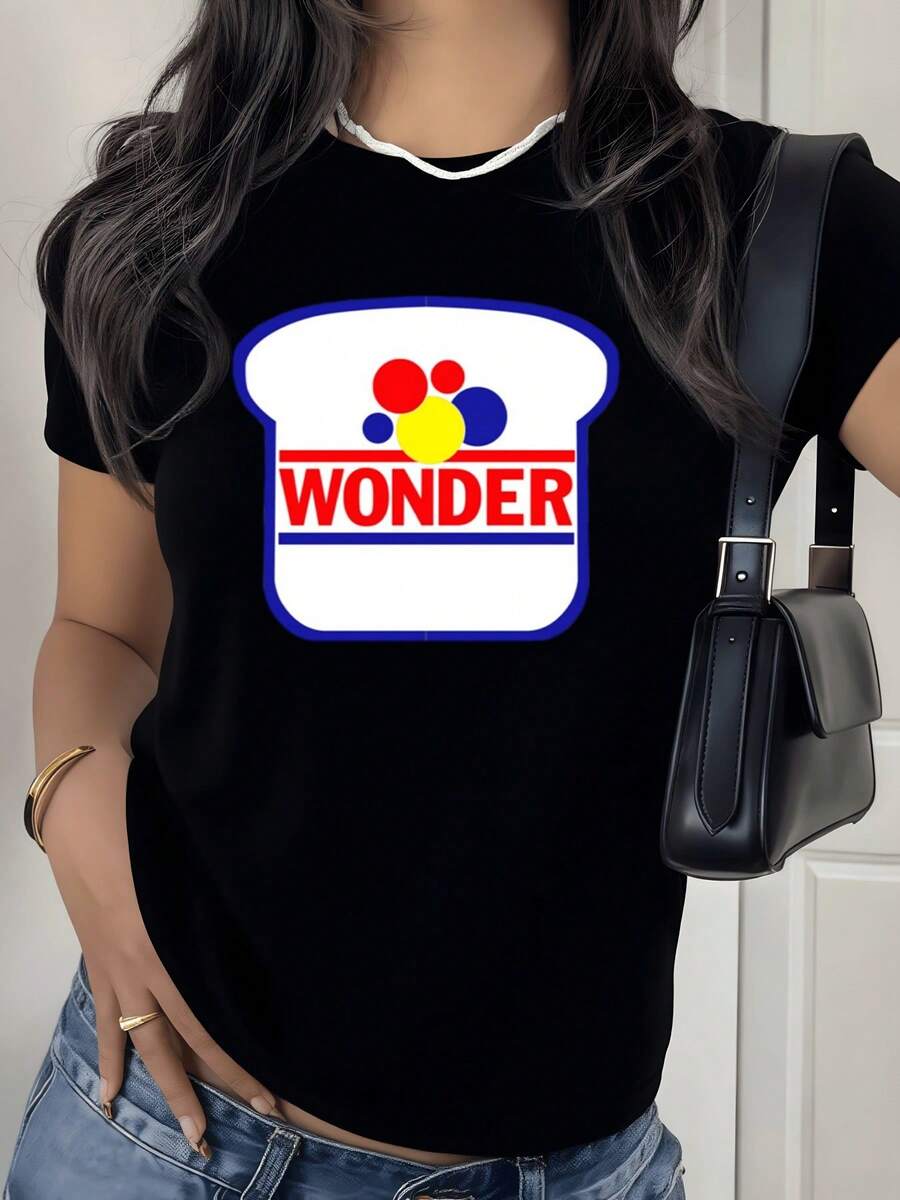 Sliced Bread With Colorful Bubbles Symbolizing Joy, Optimism, Creativity, And Vital Energy, Recalling Everyday Simplicity And The Pleasure Of Small Moments. A Modern And Comfortable Casual Women's T-Shirt For Daily Wear. - 黑色 - 查看 1
