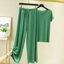 Conjunto de Dos Piezas para Mujer, Top y Pantalones, Conjuntos de Verano, Atuendos Femeninos para Vacaciones, Nueva Colección 2026, Pantalones Anchos, Elegantes e Informales - Conjunto verde - Ver 5