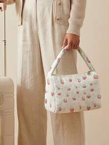 Bolsa de viaje plegable de gran capacidad y organizador de maquillaje - Niños y estudiantes | Estuche cosmético portátil + Bolso de mano para ir al trabajo | Diseño de estampado de fresa único para el cuidado de la piel y los cosméticos - Multicolor - Ver 4