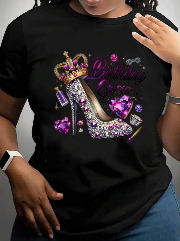 Women's Casual Short-Sleeve T-Shirt, 1 Piece, 100% Thick Cotton - Comfortable Crew Neck, Soft And Adorable T-Shirts, Women's Summer Outfit - 黑色 - 查看 1