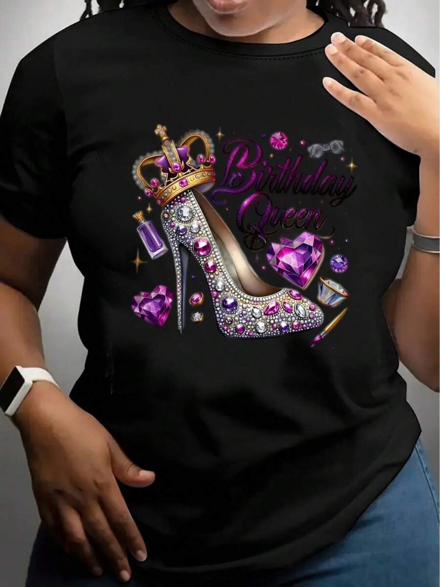 Women's Casual Short-Sleeve T-Shirt, 1 Piece, 100% Thick Cotton - Comfortable Crew Neck, Soft And Adorable T-Shirts, Women's Summer Outfit - Black - View 1