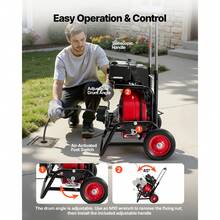 Drain Cleaner Machine 100 FT X 3/8 Inch, Auto Feed Sewer Snake Auger, Portable Drain Cleaning Machine With Climbing Wheels, Adjustable Drum, 8 Cutters & Foot Switch For 2" To 4" Pipes - 查看 5