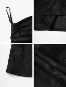 Vestido de verano sexy y elegante para mujer de Unadoll, con cinturón de cordón en la cintura y diseño sin espalda, hecho de tela jacquard, adecuado para vacaciones, playa, citas, vuelta al colegio, bodas, fiestas y otras ocasiones - Negro - Ver 8