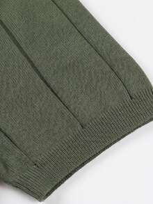 Suéter de punto fino holgado de manga corta con cuello redondo acanalado para hombre, primavera/verano - Verde militar - Ver 8