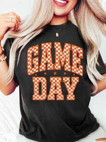 1 pieza Camiseta, Camiseta para el Día del Partido, Camiseta de Fútbol, Azul y Naranja, Fútbol Femenino, Fútbol Preppy, Mamá Futbolista, Camiseta de Fútbol Linda, 180g Algodón 100% - Negro-1 - Ver 5