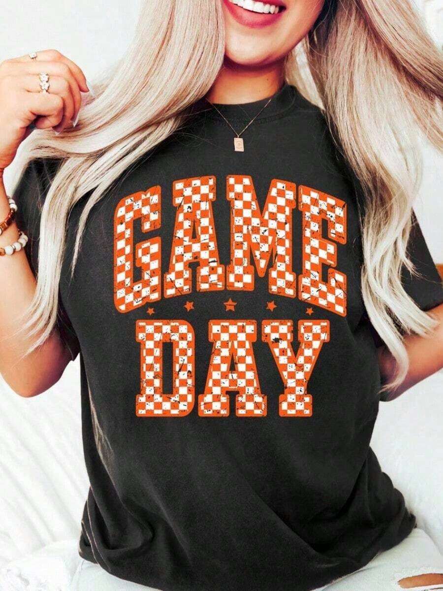1 Match Day T-Shirt, Football Shirt, Blue And White, Women's Football, Preppy Football, Soccer Mom, Cute Football Shirt, 180g 100% Soft Cotton - 黑色 - 查看 1