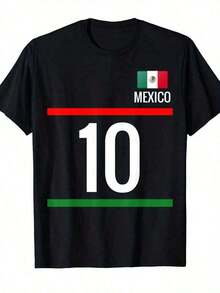 Camiseta de fútbol del equipo nacional mexicano para hombre, número 10 - Ropa oficial para aficionados con emblema de águila y cactus, colores vibrantes de la bandera en verde y rojo, ajuste cómodo y transpirable, lavable a máquina, camiseta de manga corta con cuello redondo para el día del partido y uso casual. - Negro - Ver 6