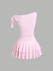 fsfvgsSweetra Vestido de moda con decoración de flor de metal, hombros y bajo fruncidossbfb s OISG - Rosa Pálido 2 - Ver 2