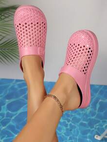[Multiple Colors Available] Summer Waterproof Anti-Slip Clogs, New Thick-Soled Beach Shoes, Bathroom Slippers, Indoor/Outdoor Travel Beach Sandals - Hot Pink - View 5