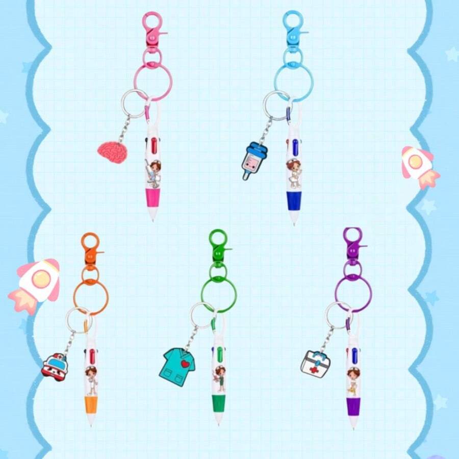 5pcs Mini Nurse Pen Set, Includes 1 Retractable Ballpoint Pen, 1 Nurse Badge Clip, Perfect Back To School Essentials - A - View 1