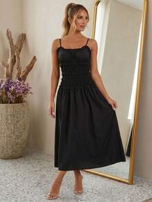 Women's Summer Smocked Ruffle A-Line Slip Dress  Soft Breathable Vacation Cocktail Beach Streetwear - Black - View 2