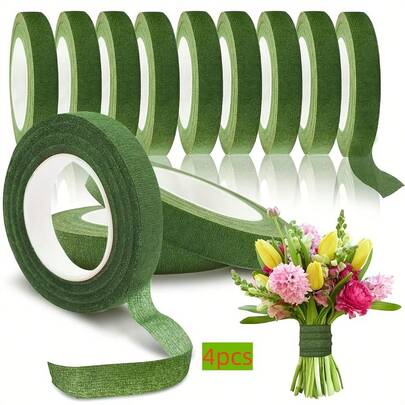 4 Rolls Of Floral Tape, Used For Wrapping Flower Stems And Creating Floral Arrangements, Green Gardening Tape For Bouquet Packaging, Suitable For Artificial Flowers And Plant Stems, Crafts, And Decorations