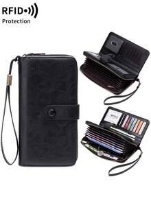 MIYIN Dompet Wanita dengan Perlindungan RFID, Resleting Melingkar, Kapasitas Besar, Dompet Panjang, Tempat Kartu Kredit dengan Tali Pergelangan Tangan, Motif Bunga Elegan, Dompet Genggam untuk Kerja - MultiWarna - View 14