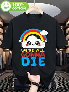 Camiseta de Hombre "Todos Vamos a Morir" con Diseño de Arcoíris - Algodón, Negra con Letras Coloridas, Manga Corta y Cuello Redondo, Cómoda y Casual para Actividades al Aire Libre, Regalo Perfecto para Hombres, Camiseta de Uso Diario con Diseño Divertido y Ajuste Cómodo - Negro - Ver 1