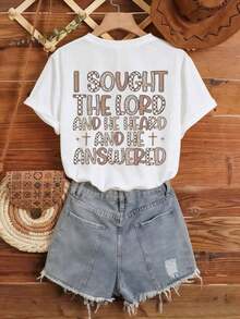 1 Piece Christian T-Shirt For Women With The Phrase "I Sought The Lord And He Heard Me And Answered Me", Inspired By Faith, With A Spiritual Message, Ideal For Church Or Daily Life, 220g/180g, 100% Cotton. - 白色 - 查看 3