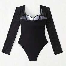 Swim Vcay Women's Mesh Contrast Underwire Swimsuit, For Vacation, Travel, Festival, Swimming Pool, Surfing,Summer Beach - Negro - Ver 7