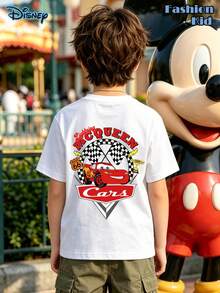 Tween Boy Clothes Disney Authorized Lightning McQueen Cartoon T-Shirt, Lightning McQueen Shirt, Graphic Tees Boys,  Cars Shirts,Boys Clothes, Suitable For Street Retro And Outdoor Sports And Leisure, Cool, Disneyland Family Vacation Shirts,Disney Kids T-Shirt - 白色 - 查看 3