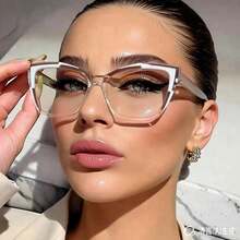 A Pair Of Women's Personality Color-Blocking Frame Cat-Eye Non-Prescription Glasses - 白色 - 查看 3