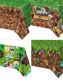 Minecraft 1 pièce Nappe Bloc d'herbe Pixel Battle Jeu électronique thème de fête, Jeu de bac à sable, Steve, Alex, Passif, Villageois Nappe de décoration d'anniversaire, Nappe de fête de vacances, Décoration de fête parfaite pour Halloween, Noël, Anniversaire - Multicolore - Voir 2
