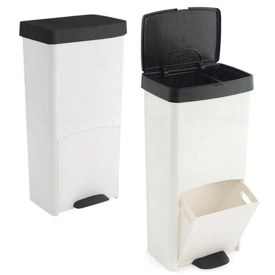SP Berner Bộ 2 thùng rác/thùng  dạng đứng, dung tích 70L, có 2 ngăn, cao 76cm, dễ sử dụng, màu đen trắng. Được làm hoàn toàn từ 100% nhựa . Rất dễ lau chùi bằng khăn ẩm có xà phòng. Thùng rác này có thiết kế dạng đứng thông minh giúp tối đa hóa dung tích trong không gian nhỏ gọn. - Đen và Trắng - Xem 1