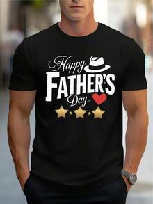 Men's Comfortable Crew Neck Casual Cotton Short Sleeve Soft Breathable Top Men's Clothing Summer Spring Street Style Fashion Cotton Letter Print T-Shirt - 黑色 - 查看 6