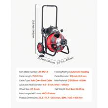 Drain Cleaner Machine 75 FT X 3/8 Inch, Auto Feed Sewer Snake Auger On Wheels, Portable Drain Cleaning Machine With 4 Cutters & Air-Activated Foot Switch For 2" To 4" Pipes - 75 FT X 3/8 Inch, Auto Feed - View 7