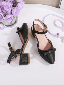 2026 Cute Bowknot Accent Bright Color PU Material Durable Anti-Slip Suitable For Spring, Summer, Autumn Wear, Elegant Party & Holiday New Fashion Kids Shoes - Black - View 6