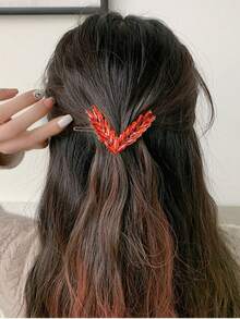 1 pieza Clip de pelo de lujo brillante para mujer, estilo coreano, hebilla en forma de V, pasador de pelo, accesorios para el cabello, tocado, regalo para fiesta, clips de pelo en forma de V, diamantes brillantes, atuendos de mujer, alas, clips con forma de hoja, festival, cumpleaños - Multicolor - Ver 4
