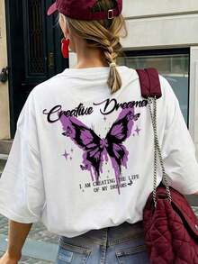 Camiseta de mujer estampada de manga corta para verano, tela de poliéster, estilo multifuncional, corte regular, peso 180 gramos, 1 unidad. - Blanco - Ver 9
