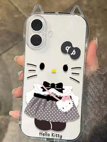 SANRIO 1件黑色波点连衣裙图案，配卡通猫耳手机壳，兼容苹果11-17 Pro Max - 無色 - 查看 1