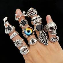 10/20pcs/Set Vintage Punk Gothic Style Unisex Rings, Big Eye Heart Shape Design, Holiday Party Gift For Friends, Daily Wear Jewelry - Retro Punk Skull Eye Ring Mix - View 5
