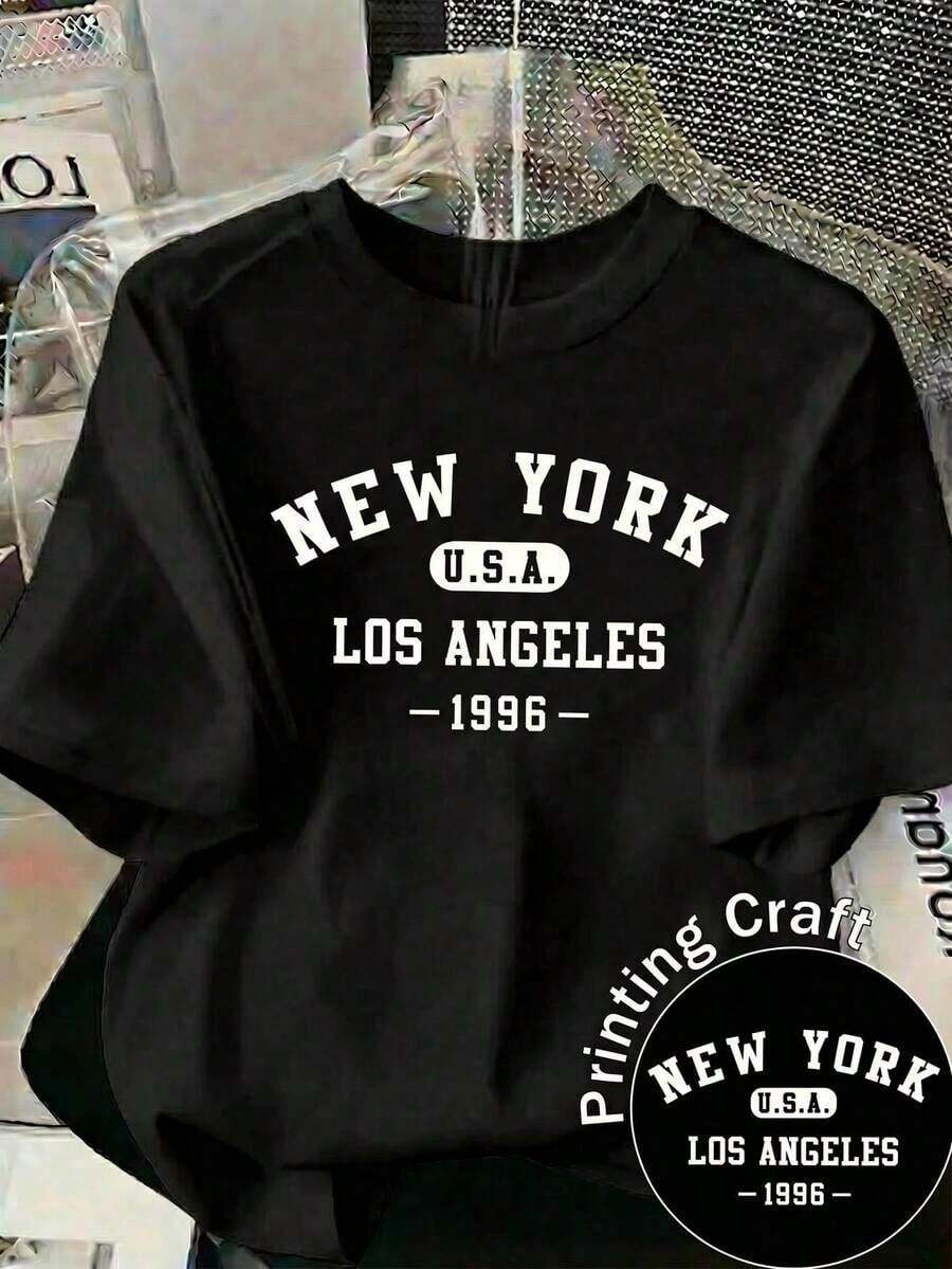 Camiseta Casual de Mujer de Manga Corta y Cuello Redondo en Poliéster Blanco para Uso Diario 54AV - Negro - Ver 1