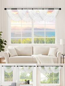 1 pieza Cortina blanca con volantes, estilo minimalista con flecos y adorno floral, tela de poliéster, adecuada para la decoración de ventanas de la sala de estar y el dormitorio - Hilo de palma blanco hilado - Ver 2