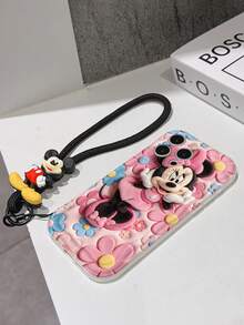 Disney Mickey Mouse Clubhouse Phone Case : 3D Fluffy Pattern Border Protector Phone Soft Phone Case With A Free Cute Mickey Bracelet Chain Lanyard, Mickey, Minnie, Goofy, Donald Duck, Daisy Duck, Pluto, For Apple 17 Promax 17 Pro 16 15 14 13 12 11 Pro Max XS Max X XR Soft Cover Summer Phone Case - 白色 - 查看 7
