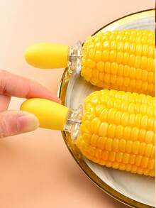 2pcs/4pcs/Stainless Steel Corn Fixers, Suitable For Barbecuing Small Yellow Corn Forks, Boiled Corn Anti-Scalding Devices, Which Are Very Useful. - Yellow - View 3