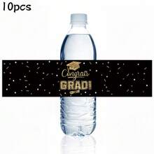 10/20Pcs Pegatinas para Botellas de Agua de Graduación, Etiquetas Envolventes para Botellas de Agua Negro y Dorado, Etiquetas para Botellas de Agua de Regalo para Fiesta de Graduación Universitaria Escolar, Pegatinas Temáticas de Graduación para Botellas de Agua para Decoración de Envoltorio de Regalo de Botellas de Agua de Fiesta de Graduación - oro negro - Ver 5