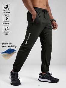 Pantalones deportivos delgados para hombres, adecuados para gimnasio, correr, entrenamiento, con cordón en los tobillos, uso casual para actividades al aire libre en primavera y verano - Negro - Ver 3
