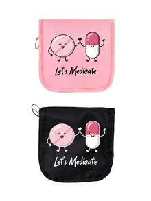 1 pièce Boîte à pilules portable, sac de rangement mignon avec motif de pilules et seringues de dessin animé, organisateur de médicaments compact et trousse de premiers soins, ensemble médical portable, convient pour le stockage de médicaments au quotidien/en extérieur/en voyage/en dortoir - Multicolore - Voir 22
