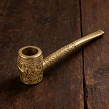 Handmade Brass Pipe, Vintage Engraved Horse Pattern, Pure Copper Material Smoking Pipe, Portable With Smooth Surface, Unique Smoking Accessory And Collectible Display Item, A Gift For Husband, Father, Or Grandfather - 黃銅 - 查看 5