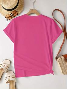 Camiseta de Cuello Redondo con Estampado de Leopardo para Mujer - Blusa Casual de Manga Corta con Diseño de Animal Salvaje para Verano y Atuendos Informales, Cómoda y Lavable a Máquina, Ideal para Todas las Estaciones - Rosa Roja - Ver 3