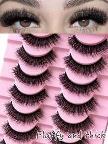 10 Pairs 2026 MZ03 Natural Curled False Eyelashes, Long-Lasting Lightweight, Beginner-Friendly, Create Cartoon-Like Eyes - Black - View 5