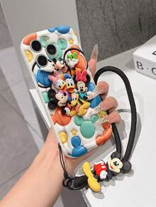 Disney Mickey Mouse Clubhouse Phone Case : 3D Fluffy Pattern Border Protector Phone Soft Phone Case With A Free Cute Mickey Bracelet Chain Lanyard, Mickey, Minnie, Goofy, Donald Duck, Daisy Duck, Pluto, For Apple 17 Promax 17 Pro 16 15 14 13 12 11 Pro Max XS Max X XR Soft Cover Summer Phone Case - 白色 - 查看 4