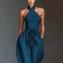2026 New Linen Cross Cami Jumpsuit Women Tie Waist Wide Leg Casual Romper - 乳白色 - 查看 2